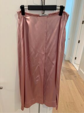 Deitas Blush Pink Silk Satin Midi Skirt EU 38